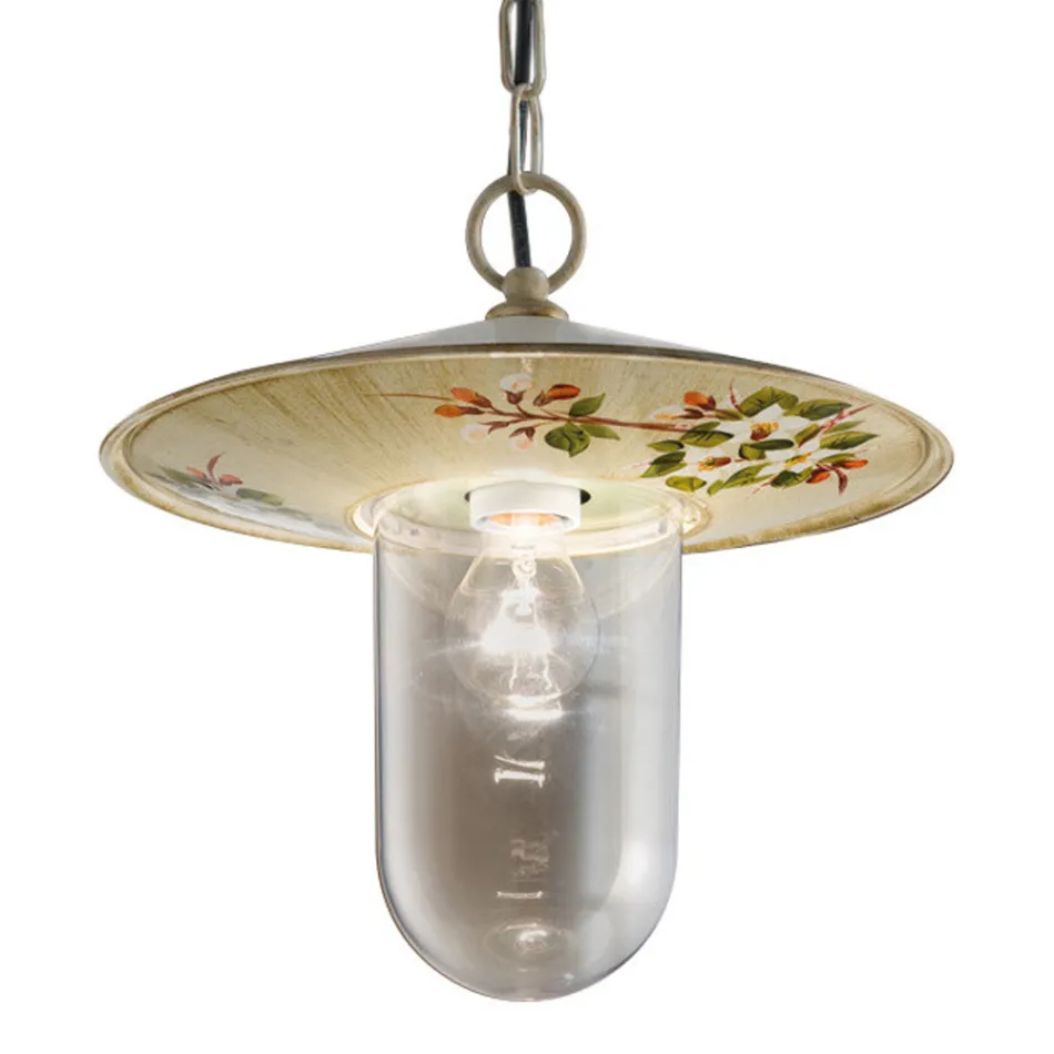 Outdoor Suspended Lamp in Aluminium Hand Painted Flowers Decor - Genoa Viadurini