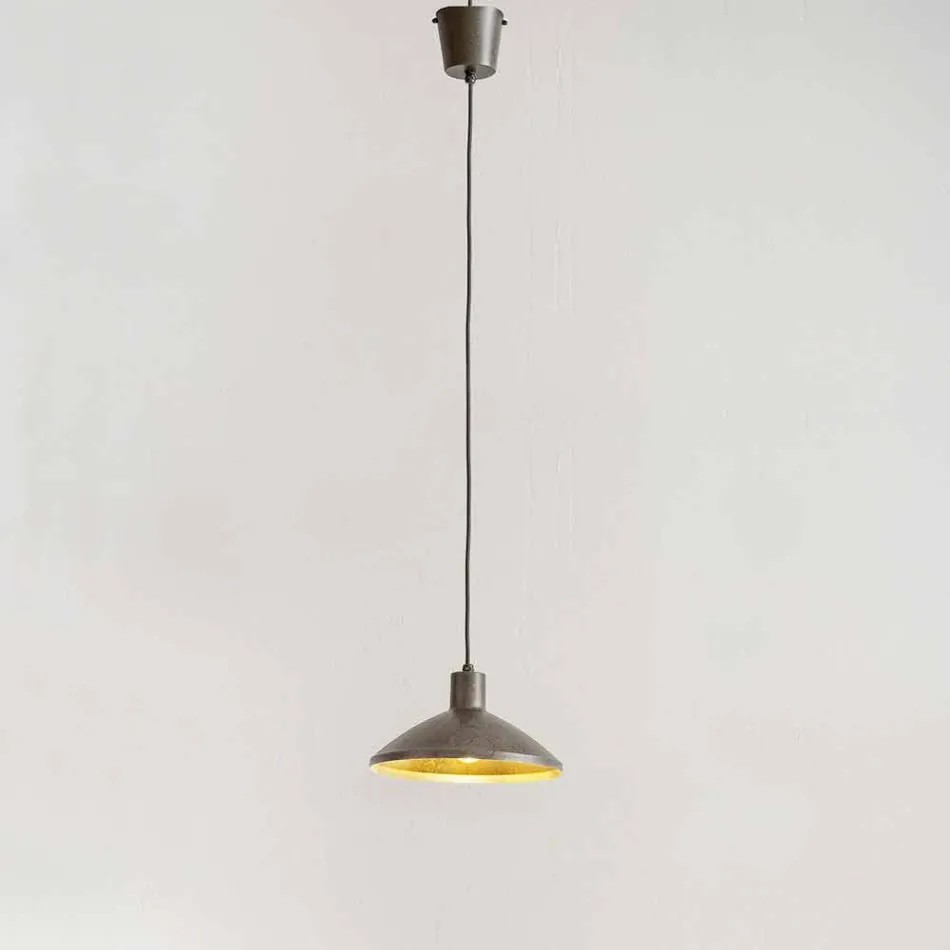Suspension Lamp in Antique Steel Diameter 310 mm - Materia Aldo Bernardi Viadurini