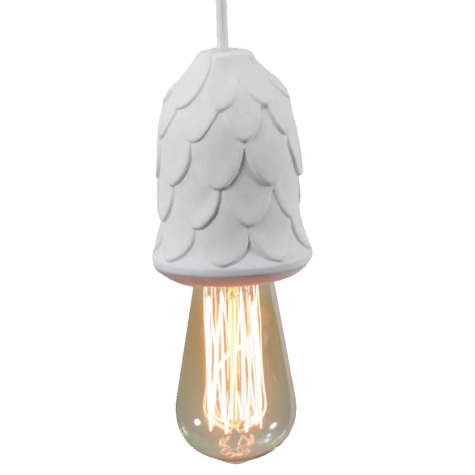 Suspended Lamp in Matt White Ceramic with Squirrel and Acorn - Squirrel Viadurini