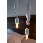 Suspended Lamp in Matt White Ceramic with Squirrel and Acorn - Squirrel Viadurini