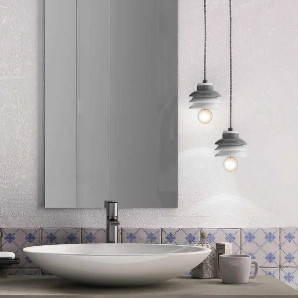 Suspended lamp in ceramic and modern aluminium made in Italy Asia Viadurini