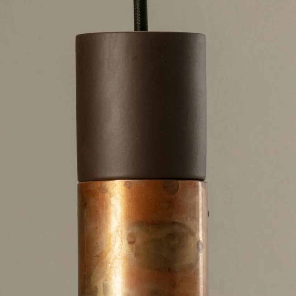 Suspended Lamp in Ceramic and Copper Handmade in Italy - Toscot Match Viadurini