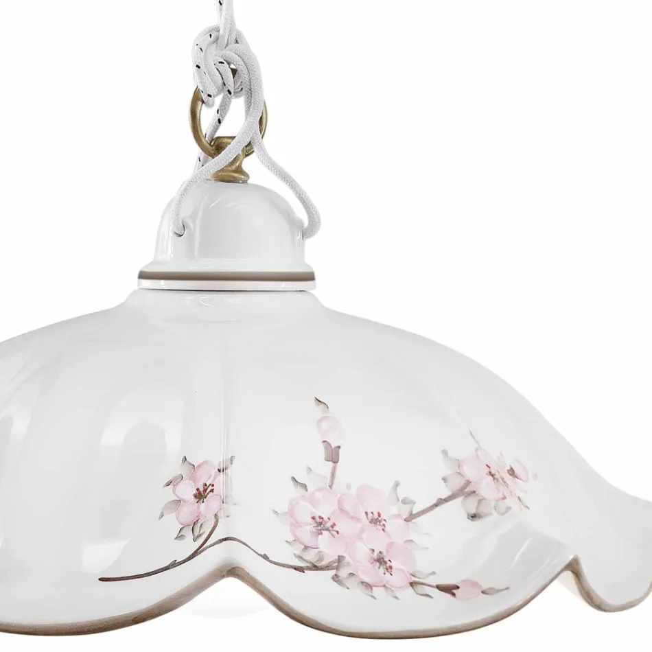 Suspended Lamp in Iron and Hand-Decorated Wavy Ceramic - Belluno Viadurini