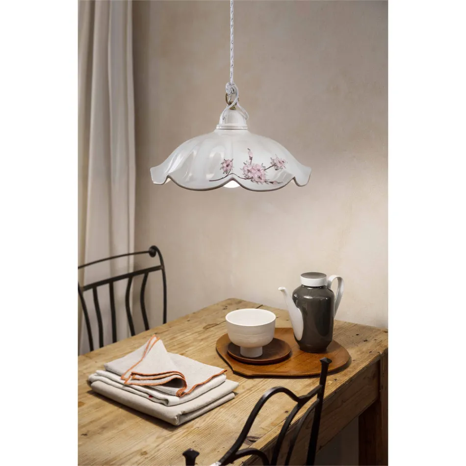 Suspended Lamp in Iron and Hand-Decorated Wavy Ceramic - Belluno Viadurini