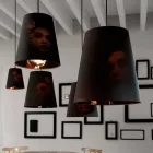 Suspended Lamp in Anthracite Linen with Internal Design Print 2 Sizes - Bramosia Viadurini