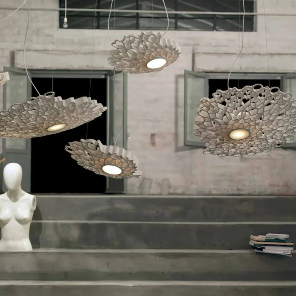 Suspended Lamp in Technopolymer White or Gold Design 2 Dimensions - Cathedral Viadurini