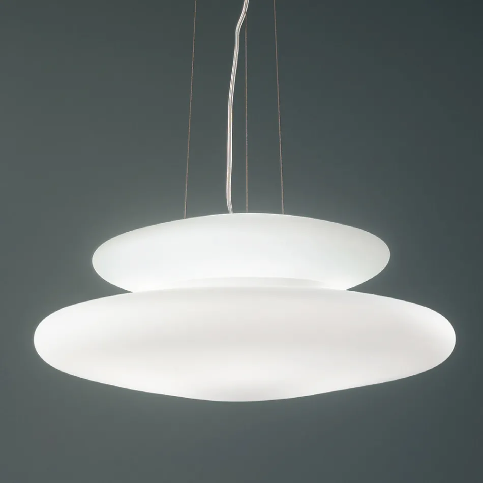 Suspended Lamp in Blown White Glass and Chromed Metal - Illumina Viadurini