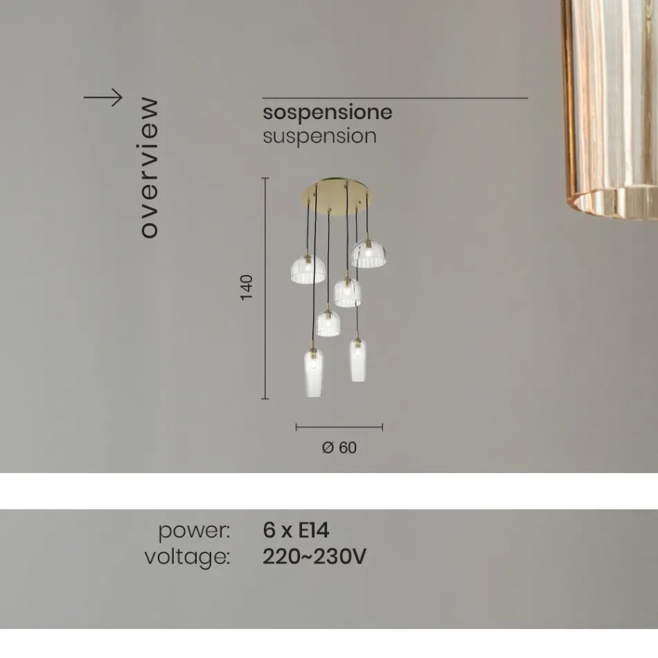 Suspended Lamp in Blown Striped Glass and Painted Metal - Giuliano Viadurini