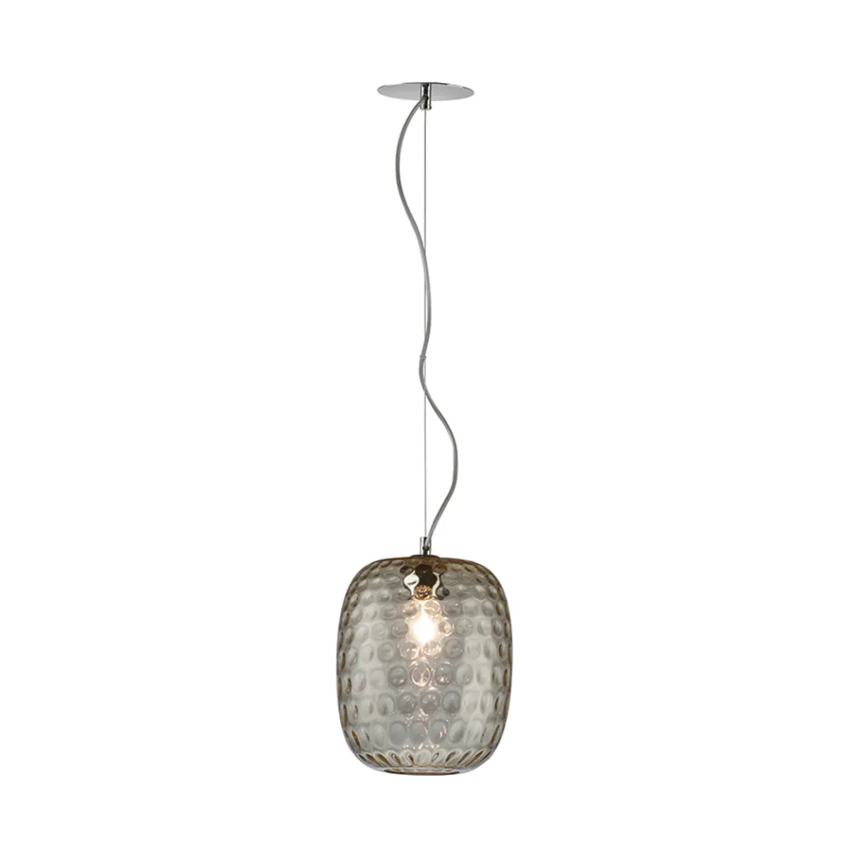 Venetian Glass and Chrome Metal Pendant Lamp Made in Italy - Calima Viadurini
