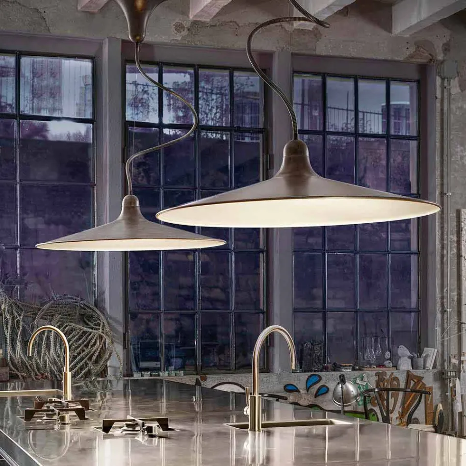 Vintage Suspended Lamp in Aluminium Made in Italy - Sassmaòr Viadurini