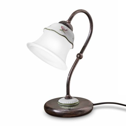 Vintage Hand Painted Iron, Glass and Ceramic Table Lamp - Ferrara Viadurini