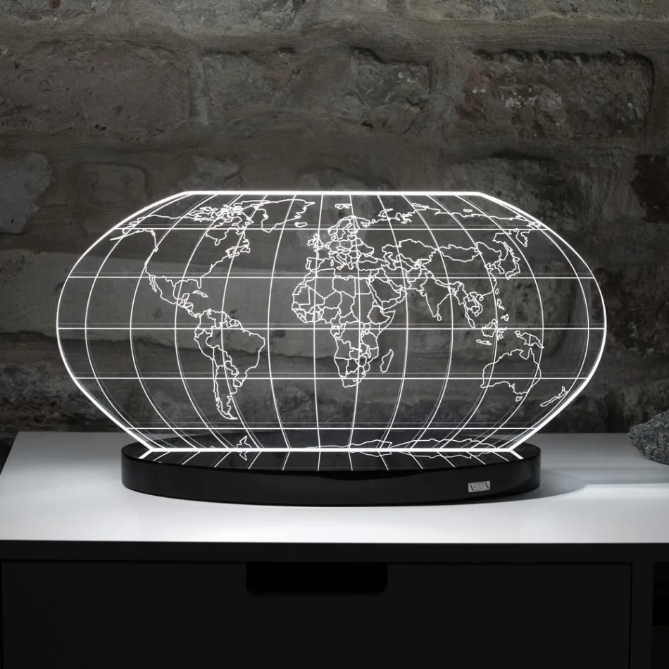 Planisphere Led Table Lamp in Laser Engraved Acrylic Crystal - Rihanna Viadurini