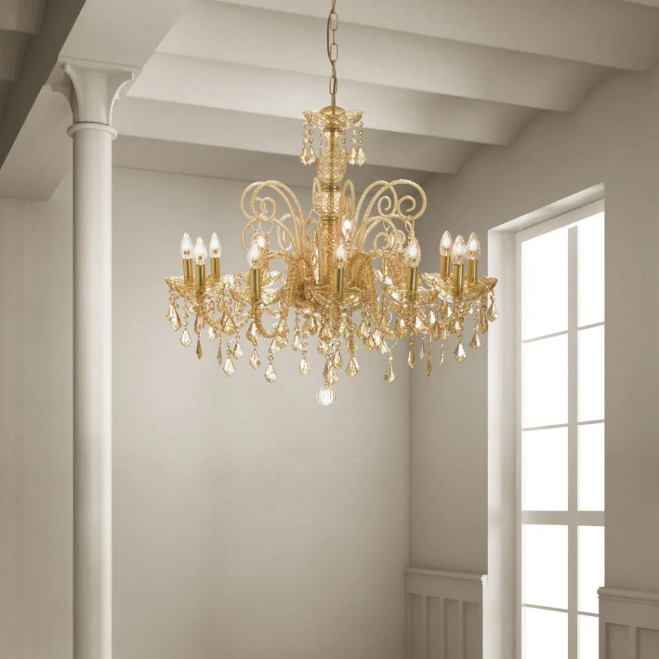Handcrafted Chandelier 12 Lights in Venetian Glass and Metal - Florentine Viadurini