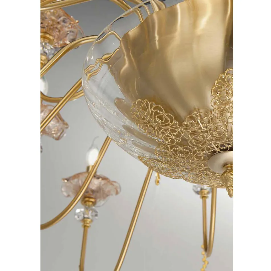 Classic 12 Lights Chandelier in Glass, Crystal and Luxury Metal - Flanders Viadurini