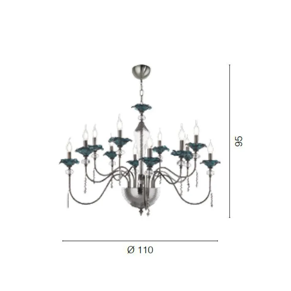 Classic 12 Lights Chandelier in Glass, Crystal and Luxury Metal - Flanders Viadurini