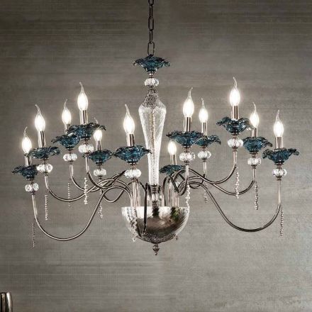 Classic 12 Lights Chandelier in Glass, Crystal and Luxury Metal - Flanders Viadurini