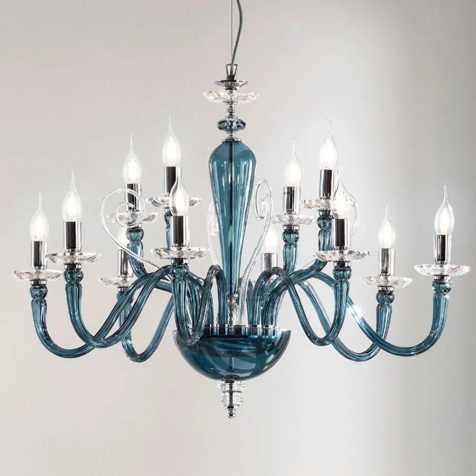Classic 12 Lights Chandelier in Handmade Glass and Crystal - Mariangela Viadurini