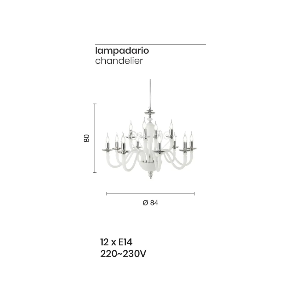Classic 12 Lights Chandelier in Handmade Glass and Crystal - Mariangela Viadurini