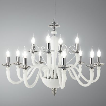 Classic 12 Lights Chandelier in Handmade Glass and Crystal - Mariangela Viadurini