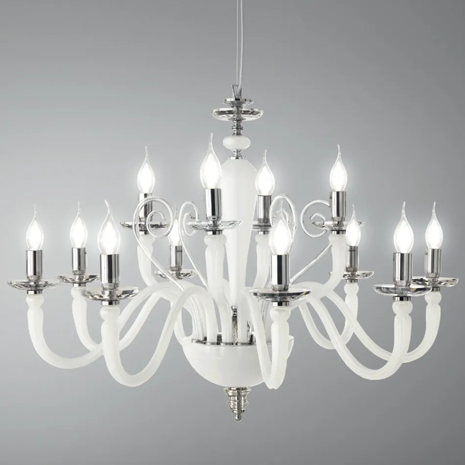 Classic 12 Lights Chandelier in Handmade Glass and Crystal - Mariangela Viadurini