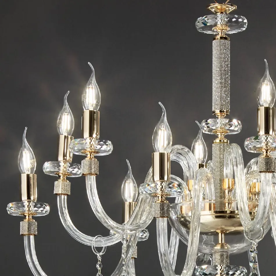Classic Chandelier 12 Lights in Italian Handmade Glass - Similo Viadurini