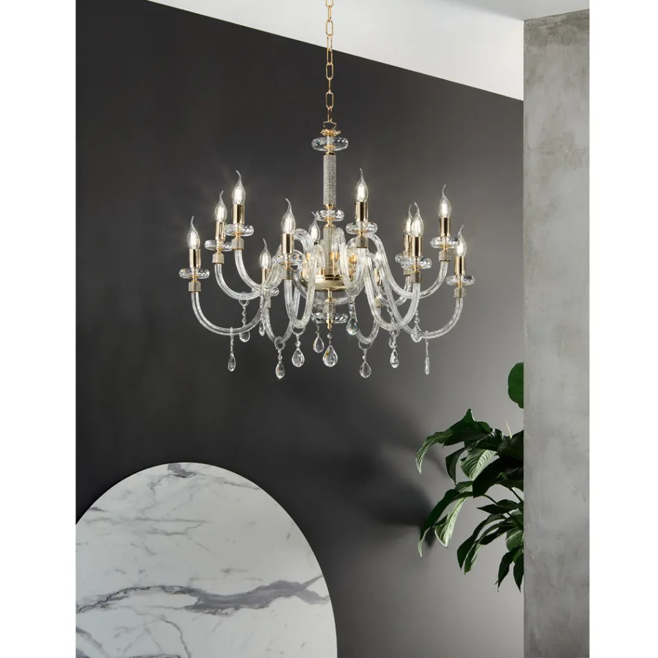 Classic Chandelier 12 Lights in Italian Hand Made Glass - Similo Viadurini