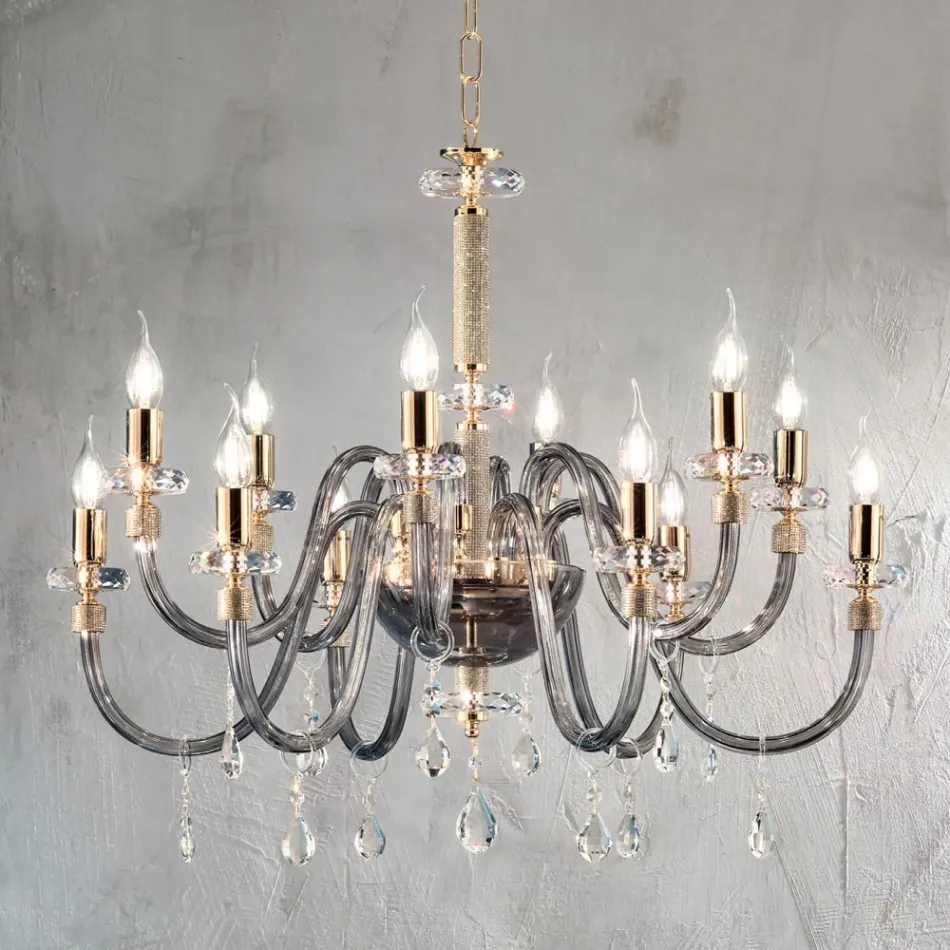Classic Chandelier 12 Lights in Italian Handmade Glass - Similo Viadurini