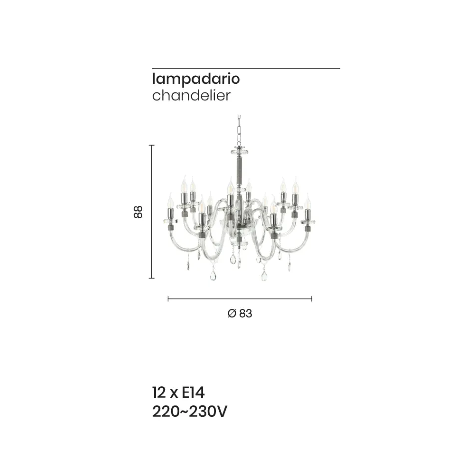 Classic Chandelier 12 Lights in Italian Handmade Glass - Similo Viadurini