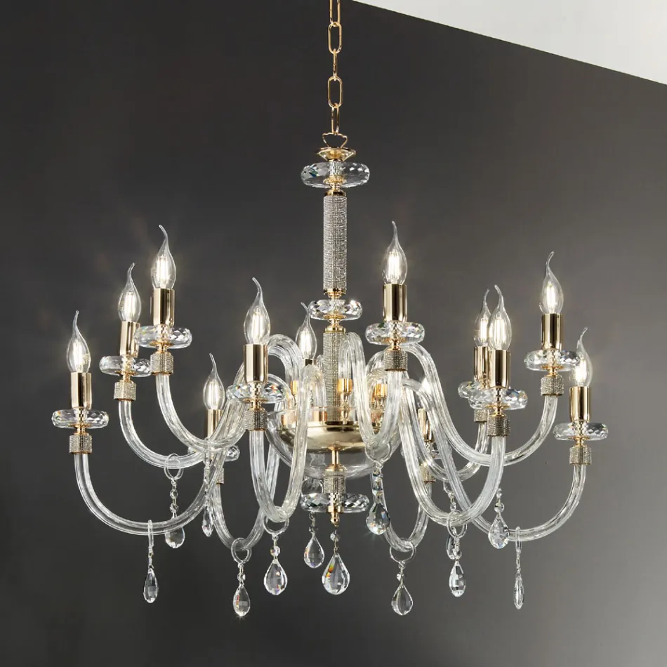 Classic Chandelier 12 Lights in Italian Hand Made Glass - Similo Viadurini