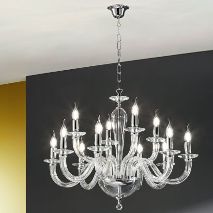 Classic Chandelier 12 Lights in Italian Handmade Transparent Glass - Rapallo Viadurini