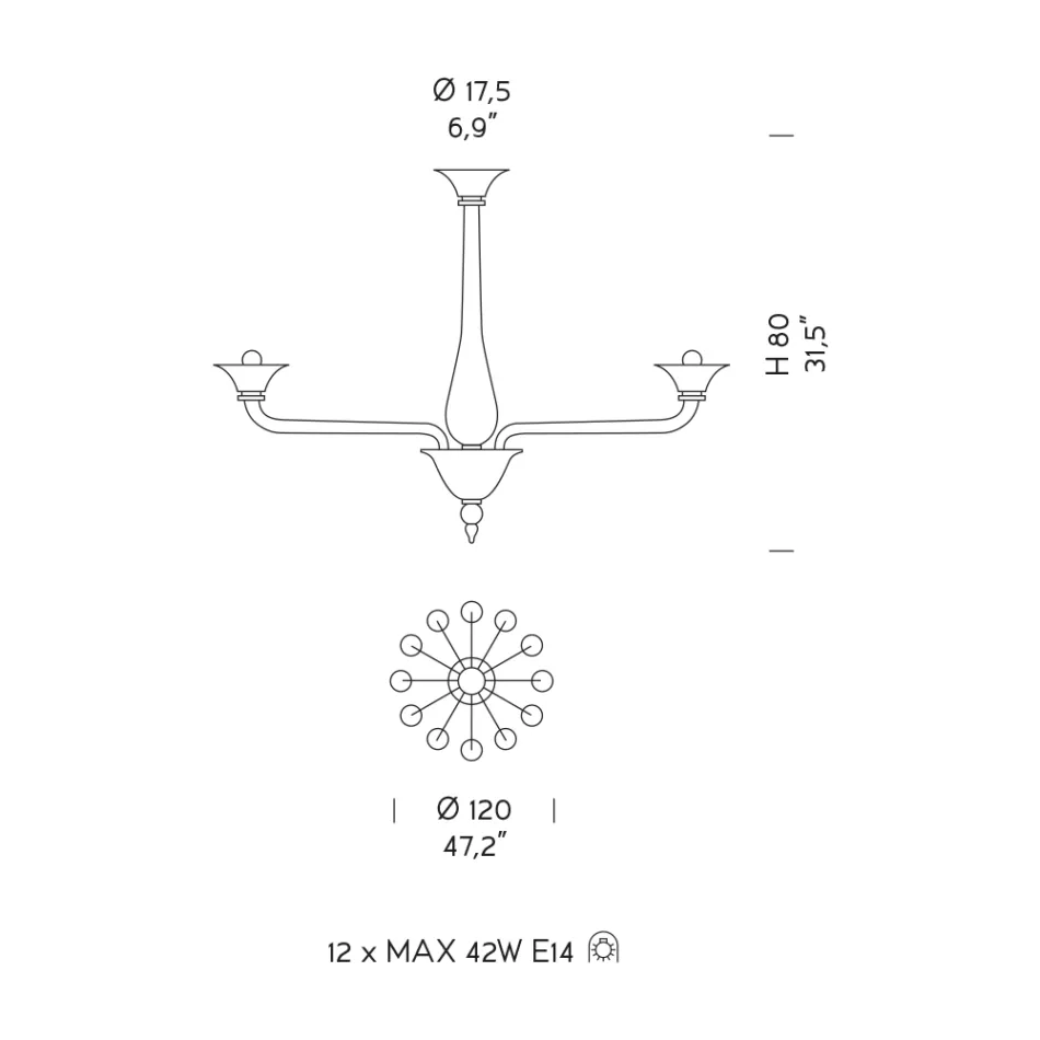 12 Lights Chandelier in White Venice Glass and Chromed Metal - Ismail Viadurini