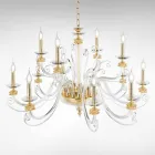12 Lights Chandelier in Blown Glass and Classic Luxury Crystal - Cassea Viadurini
