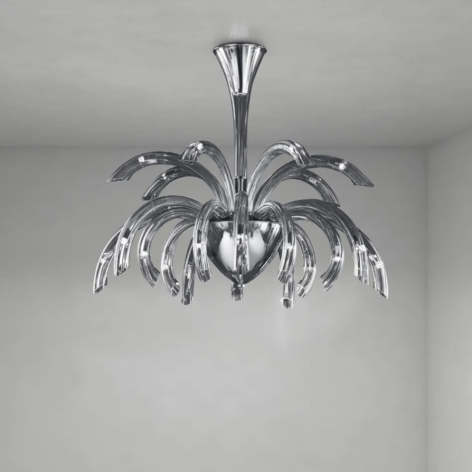 15 Lights Chandelier in Venetian Glass and Chrome Metal Made in Italy - Jason Viadurini
