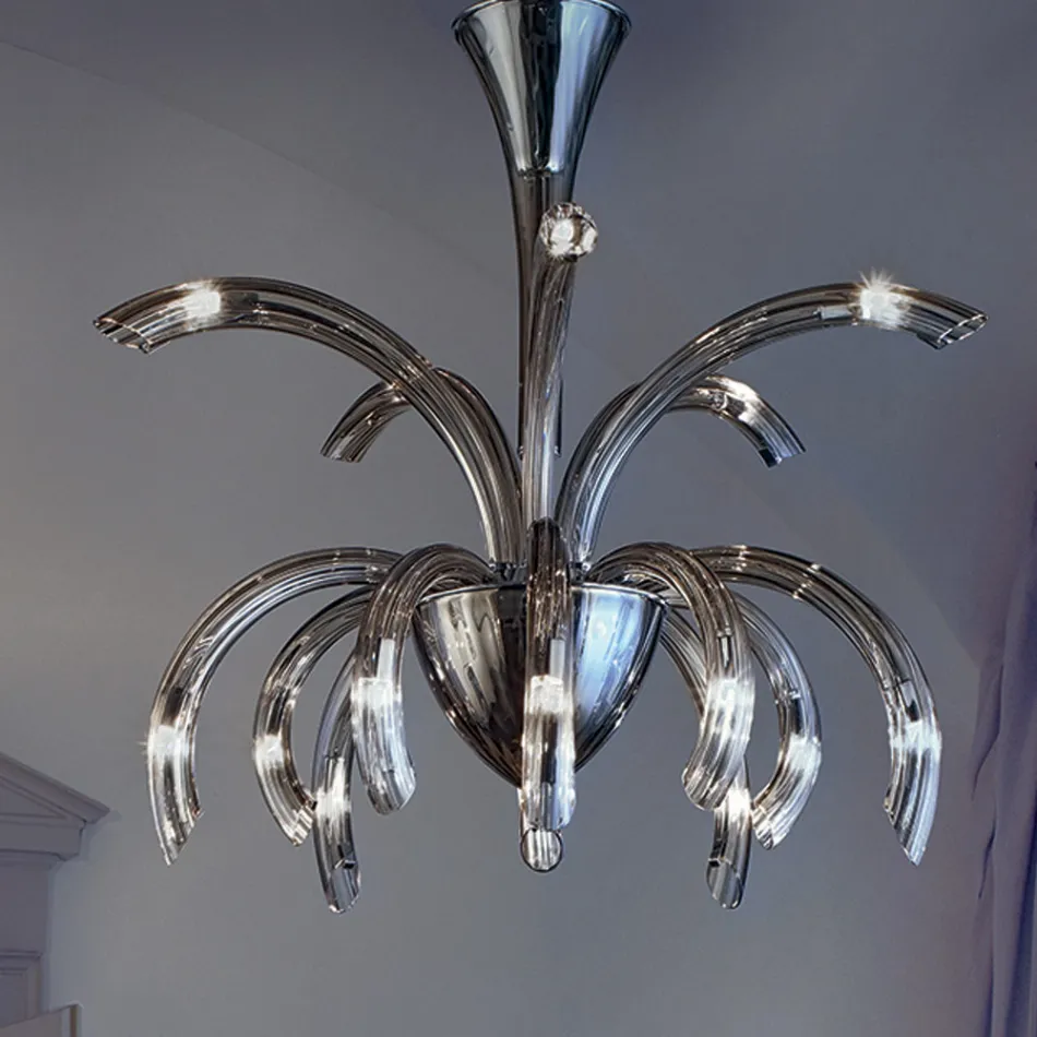 15 Lights Chandelier in Venetian Glass and Chrome Metal Made in Italy - Jason Viadurini