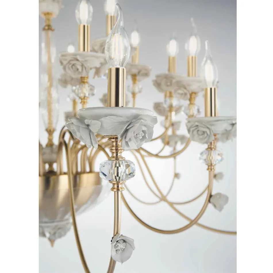 Classic 18 Lights Chandelier in Porcelain and Luxury Blown Glass - Eteria Viadurini