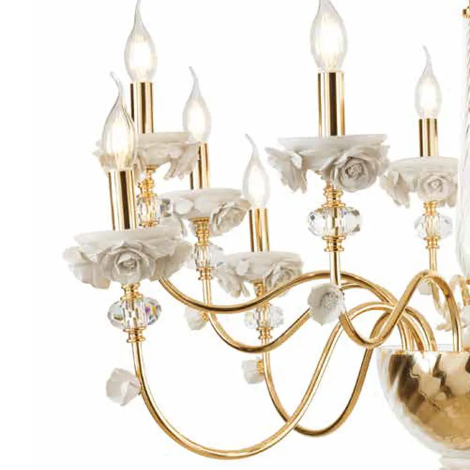 Classic 18 Lights Chandelier in Porcelain and Luxury Blown Glass - Eteria Viadurini