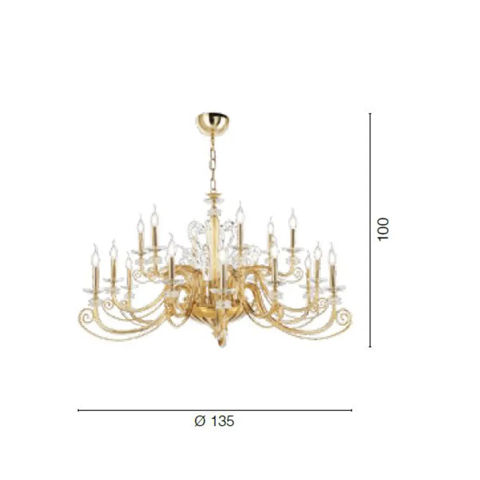 18 Lights Chandelier in Blown Glass and Classic Luxury Crystal - Cassea Viadurini