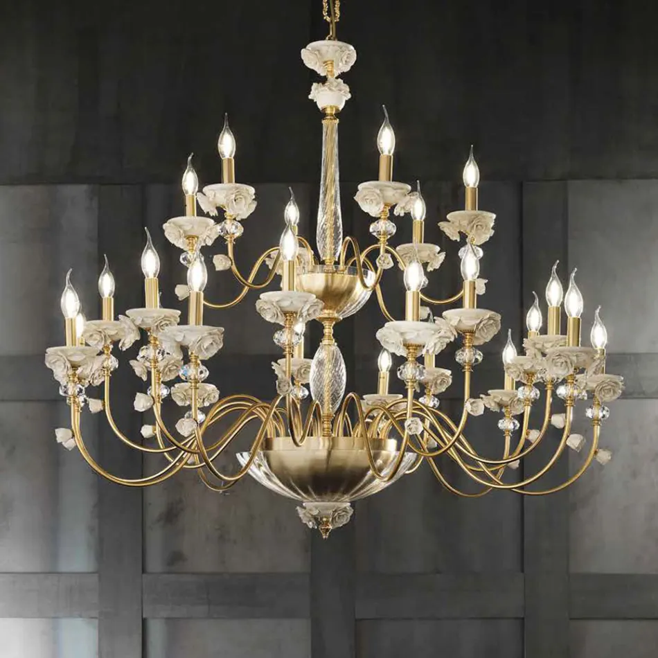 Classic 24 Lights Chandelier in Porcelain and Luxury Blown Glass - Eteria Viadurini