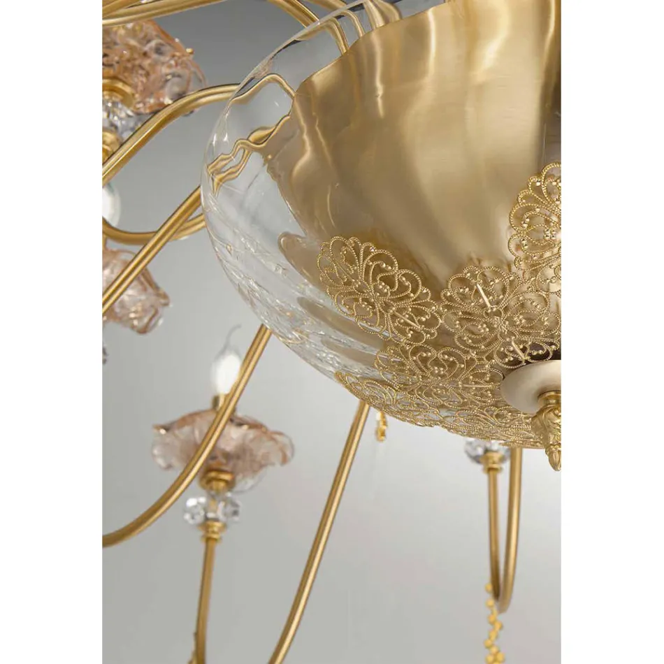 Classic 24 Lights Chandelier in Glass, Crystal and Luxury Metal - Flanders Viadurini