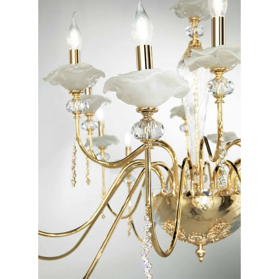 Classic 24 Lights Chandelier in Glass, Crystal and Luxury Metal - Flanders Viadurini