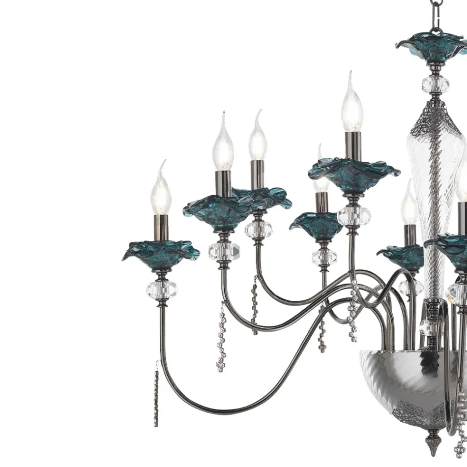 Classic 24 Lights Chandelier in Glass, Crystal and Luxury Metal - Flanders Viadurini