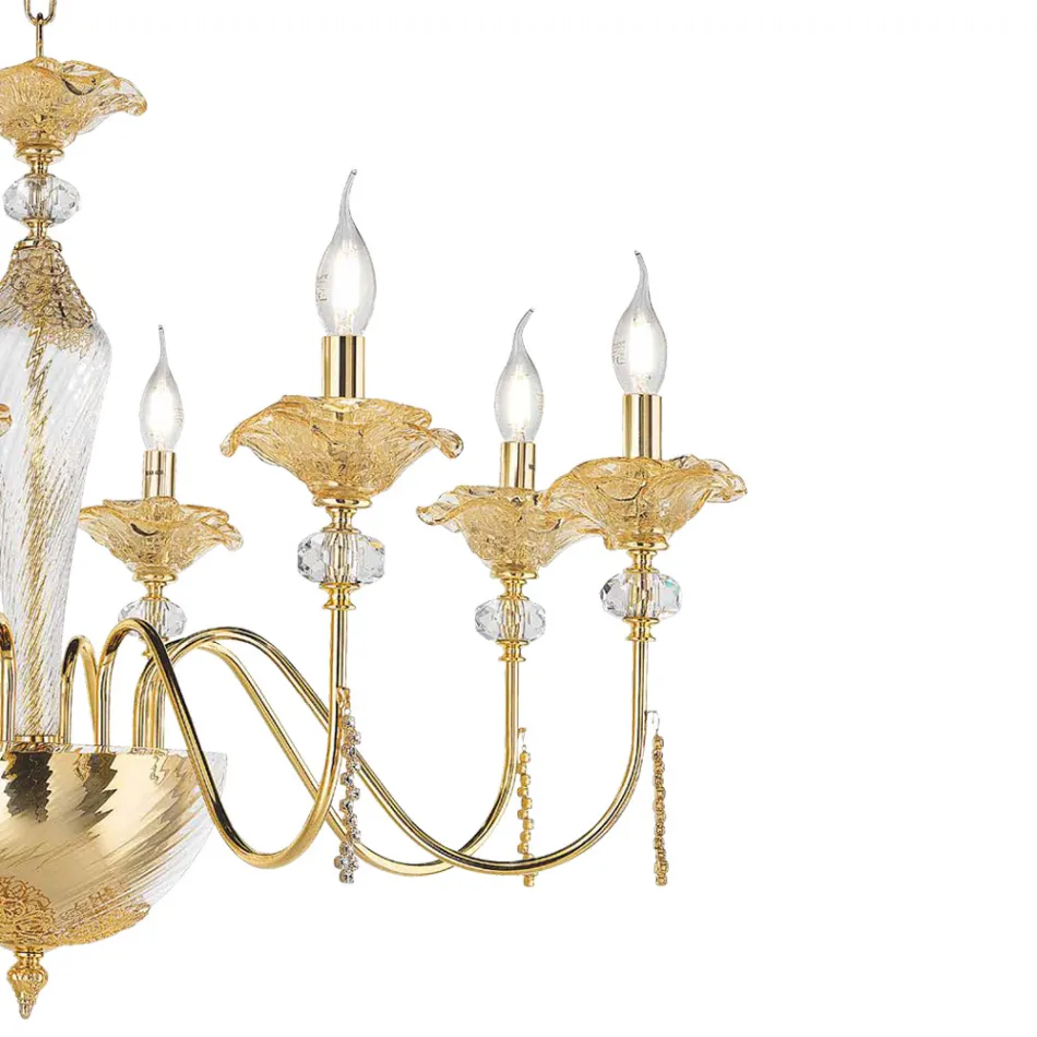 Classic 24 Lights Chandelier in Glass, Crystal and Luxury Metal - Flanders Viadurini