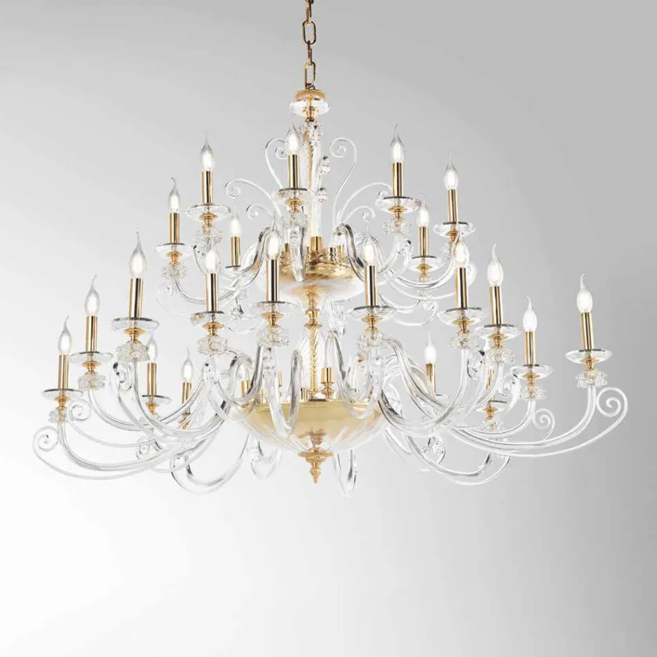 24 Lights Chandelier in Blown Glass and Classic Luxury Crystal - Cassea Viadurini