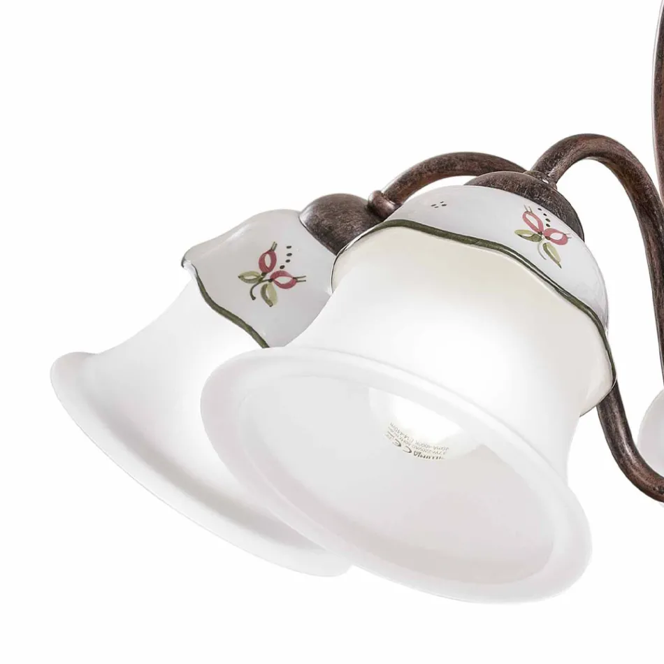 3 or 5 Lights Chandelier in Iron, Hand Painted Ceramic and Glass - Ferrara Viadurini