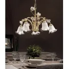 5 Lights Chandelier in Iron and Sandblasted Glass with Ceramic Roses - Siena Viadurini