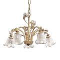 5 Lights Chandelier in Iron and Sandblasted Glass with Ceramic Roses - Siena