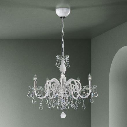5 Lights Chandelier in Venetian Glass and Metal Classic - Florentine Style Viadurini