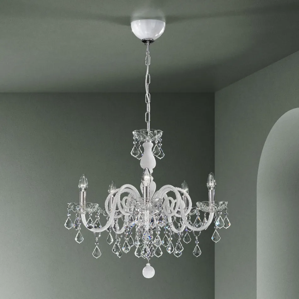 5 Lights Chandelier in Venetian Glass and Metal Classic - Florentine Style Viadurini