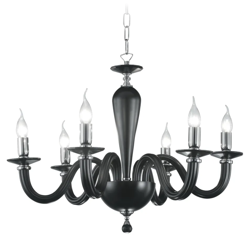 Classic 6 Lights Chandelier in Italian Handmade Transparent Glass - Rapallo Viadurini