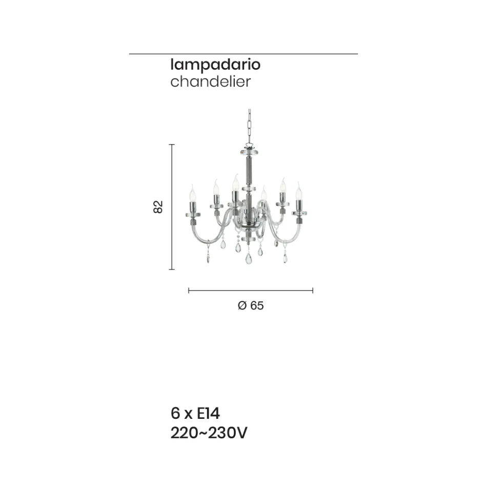 Chandelier 6 Lights Classic Italian Glass Handmade Amber - Similo Viadurini